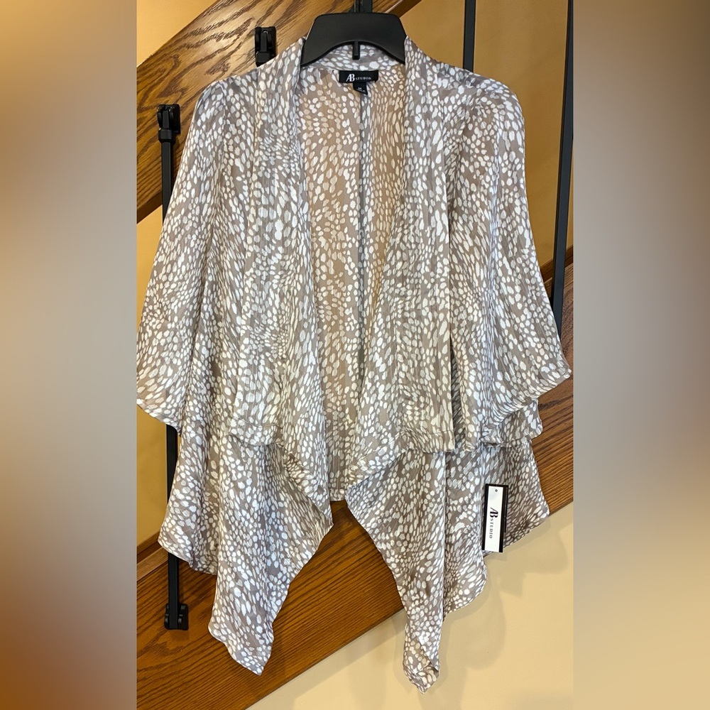 AB Studio Cardigan Open Front Lightweight Taupe Ivory SZ. Med  NWT